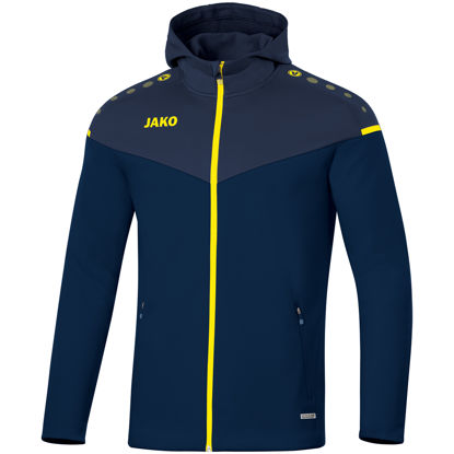 Afbeeldingen van Jas met kap Champ 2.0 marine/donkerblauw/fluogeel